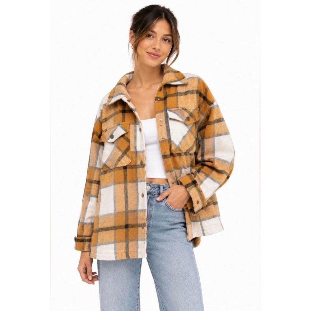 HFX Plaid Shirt Jacket Button Up Flannel Women's Size Medium Casual Cozy Utility